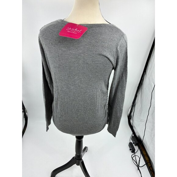 Isabel Maternity Sweater Womens Size S Gray V Neck Long Sleeve Stretch Ruched - Picture 4 of 7